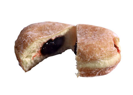 Isolated donut cut in half  on a white back roundの写真素材