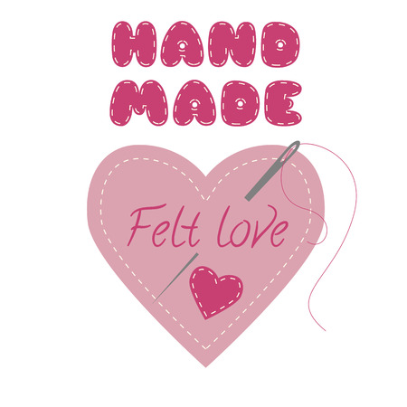 Heart made with felt. Design concept for hand made sewed and felt products. Vector logo design template.のイラスト素材