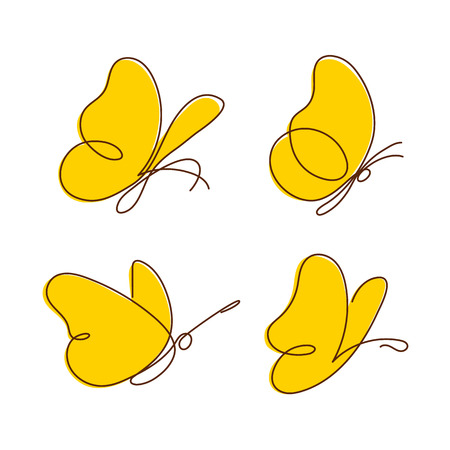 Set of continuous line butterflies. Abstract modern decoration. Vector illustration.のイラスト素材