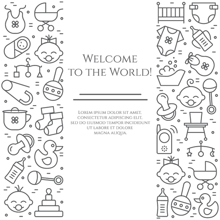 Baby theme horizontal banner with new born related elements.のイラスト素材