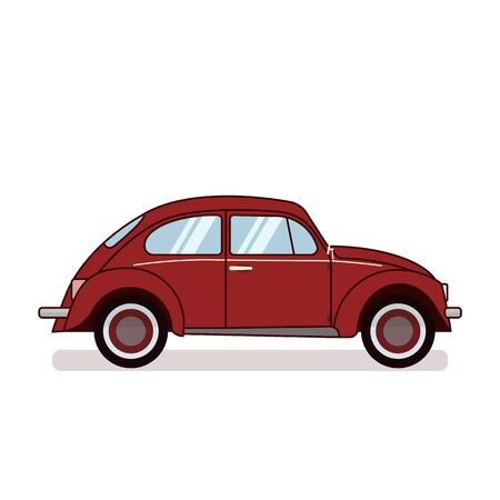 Red retro car isolated on white background. Flat vector illustration. For gritting card, congratulation, banner.のイラスト素材