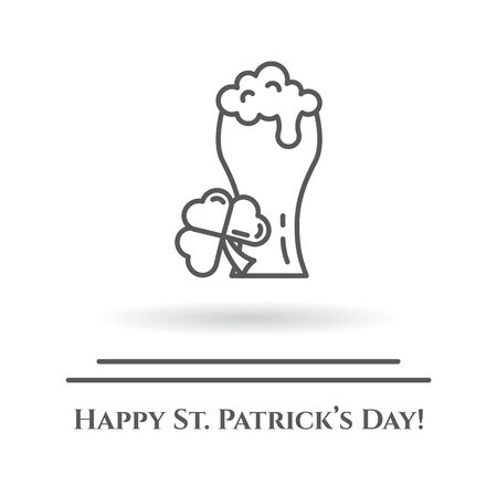 St. Patrick's Day theme black and white banner. A glass of beer and shamrock leaf. Ireland holiday related pictograms. Line out. Simple silhouette. Editable stroke. Vector illustration.のイラスト素材