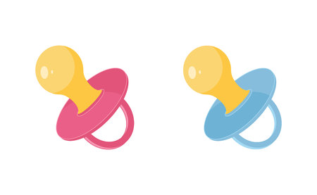 Baby pacifier vector illustration set - pink and blue newborn dummy for girls and boys in flat...