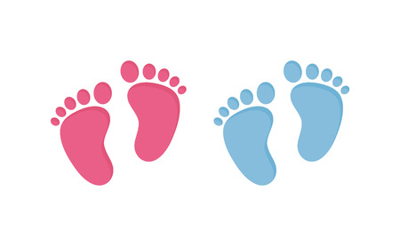 Baby footsteps  - pairs of pink and blue footprints in flat style isolated on whiteのイラスト素材