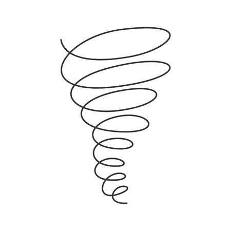 Tornado swirl continuous line with editable stroke isolated on white background. Simple abstract vector illustration of twister - natural phenomenon of hurricane with danger wind funnel.のイラスト素材
