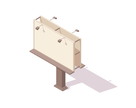 Blank billboard isometric vector illustration - empty city bigboard with lights for marketing or promotion design isolated on white background. Street signboard for outdoor advertising.のイラスト素材