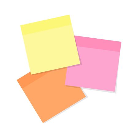 Sticky note paper in various colors isolated on white background - vector illustration of colorful notepaper with adhesive tape for reminders. Office sticker for important notes.のイラスト素材