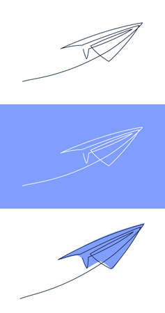 Paper plane continuous line vector illustration - airplane silhouette made with one single line art style isolated on white background. Outline abstract aircraft with editable stroke.のイラスト素材