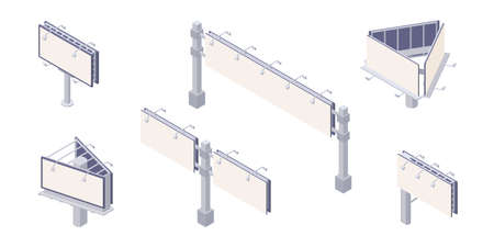 Isometric billboard set with blank canvas for outdoor advertising.のイラスト素材