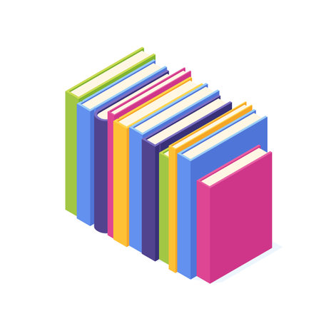 Stack of standing paper books with hard cover isometric.のイラスト素材