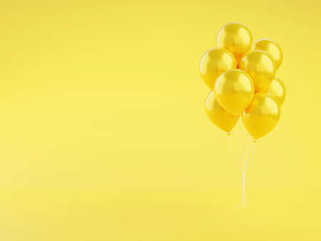 Yellow glossy balloons 3d render illustration on background with copy space.の写真素材
