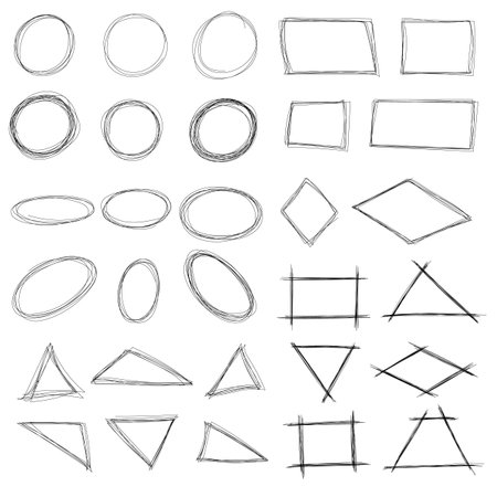 Highlight scribble frame of different shapes - ink pen scrawl borders.のイラスト素材
