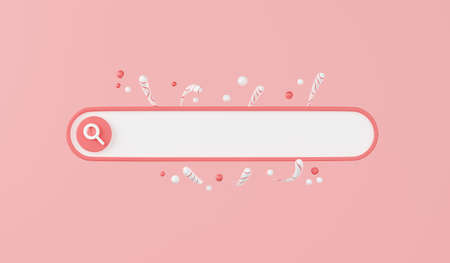 Web search bar 3d render - illustration of white website form for research of information on pink...