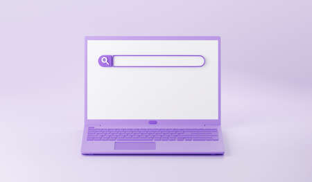 Web search bar on laptop screen 3d render - illustration of website form for research of information...