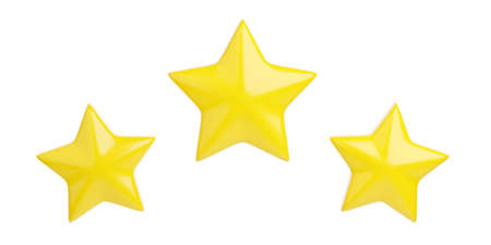 Three yellow stars for customer review concept - 3d render illustration of product or service that...
