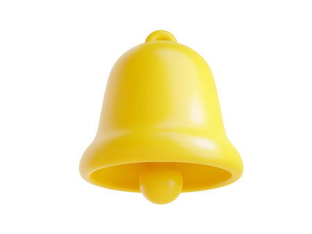 Notification bell icon 3d render - cute cartoon illustration of simple yellow bell for reminder or...