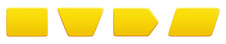 Yellow glossy text banner. 3d render illustration set of bright rectangle and arrow message box.の写真素材