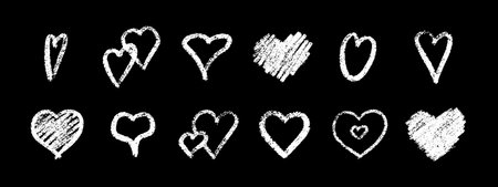 Chalk heart vector collection on black background.のイラスト素材