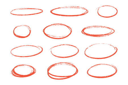 Crayon highlight set with chalk textured red frames.のイラスト素材