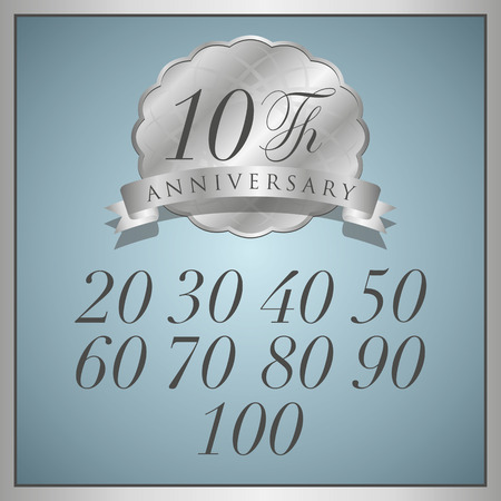 anniversary platinum label with ribbonのイラスト素材