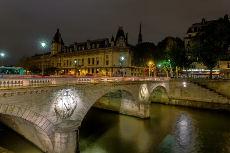 France Paris - view from Pont Neuf bridge at nightのeditorial素材