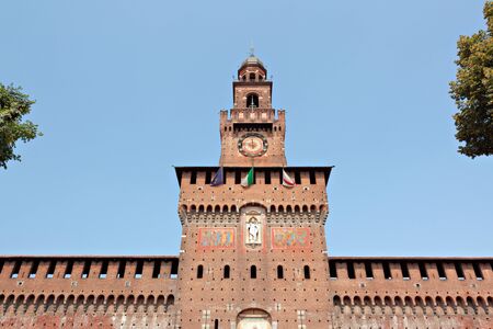 Sforza castle main entrance at Filarete tower, Milan, Italyのeditorial素材