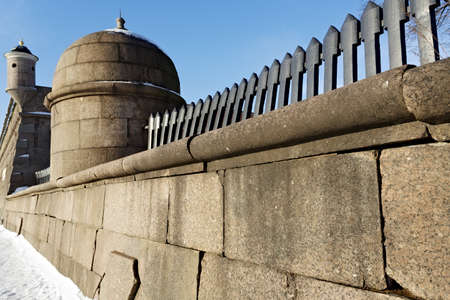 Granite boundary wall of Peter and Paul Fortress in St Petersburg, Russia.