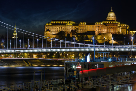 The night scene of the Budapest bridge and the Danube riverのeditorial素材