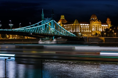 The night scene of the Budapest bridge and the Danube riverのeditorial素材