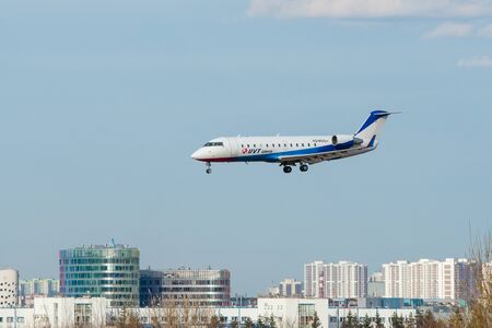 SAINT PETERSBURG, RUSSIA - APRIL 09, 2017: Flying the Canadair CRJ-200 (VQ-BOQ) airline Â«UVT AeroÂ»のeditorial素材