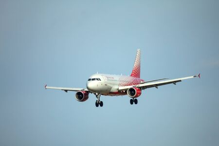 SAINT PETERSBURG, RUSSIA - APRIL 09, 2017: Flying the Airbus A319-100 (VQ-BAT) airline Â«Rossiya -...