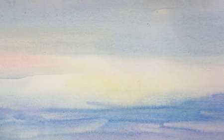 Watercolor background with light blue splashes. Abstract water in a trendy minimal style with a delicate blue texture. Watercolor vintage textureの写真素材