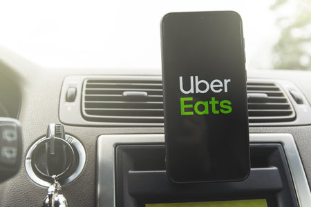 Uber eat app. Uber also offers taxi cab, food delivery, and transportation network service.