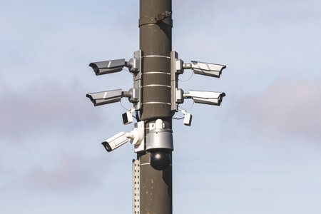 AI security surveillance cameras in city
