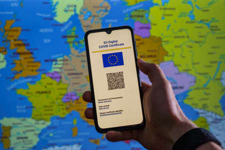 European Union digital COVID-19 certificate. Vaccination pass which allow people travel around...