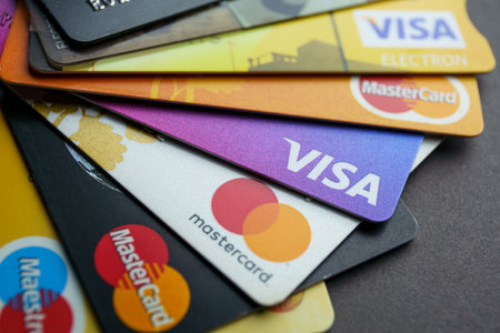 Credit and debit cards. MasterCard, Visa, Maestroのeditorial素材