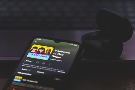 Welcome to our show podcast on spotify. Smartphone and podcast listening platformのeditorial素材