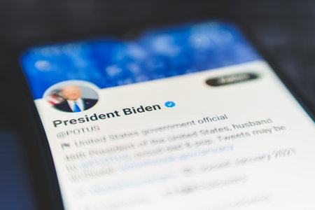 Joe Biden on social media platform Twitter. Joseph Robinette Biden Jr. is an American politician who is the 46th and current president of the United States.のeditorial素材