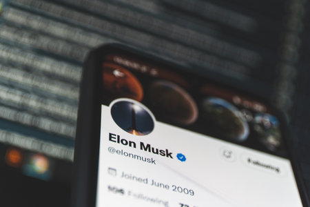 Oficiall twitter account of Elon Musk. Elon Musk is CEO of TESLA and SpaceX companiesのeditorial素材