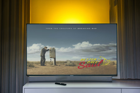 Better Call Saul TV series on big tv screen. Better Call Saul television show at homeのeditorial素材