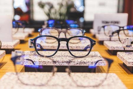 Glasses shop. Eyeglasses or spectacles, vision eyewear, with lenses.の写真素材
