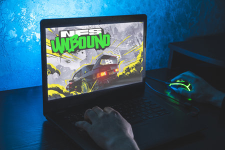 Vilnius, Lithuania - 13 October 2022: Close up shot of playing Need for Speed Unbound video game on PCのeditorial素材