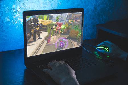 Vilnius, Lithuania - 13 October 2022: Close up shot of playing Overwatch 2 video game on PCのeditorial素材