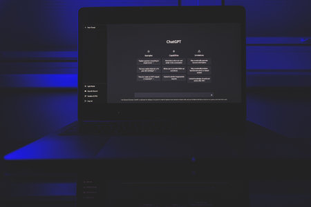 ChatGPT on computer. Chat GPT is artificial intelligence AI chatbot which was launched by OpenAIのeditorial素材