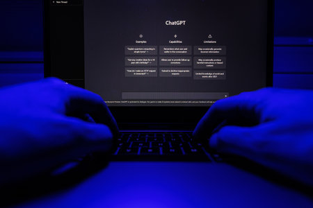 ChatGPT on computer. Chat GPT is artificial intelligence AI chatbot which was launched by OpenAIのeditorial素材