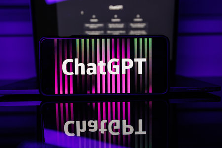 ChatGPT on computer. Chat GPT is artificial intelligence AI chatbot which was launched by OpenAIのeditorial素材