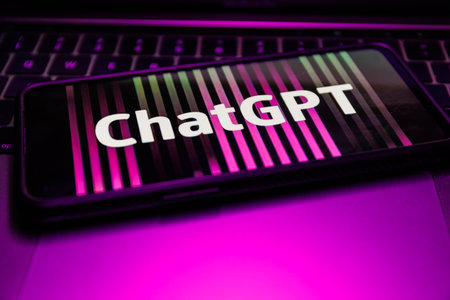 ChatGPT on computer. Chat GPT is artificial intelligence AI chatbot which was launched by OpenAIのeditorial素材