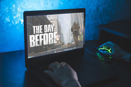 The Day Before new video game. Close up shoot of playing video game on PCのeditorial素材