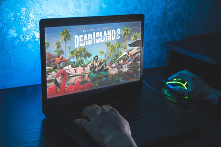 Dead island 2 new video game. Close up shoot of playing video game on PCのeditorial素材