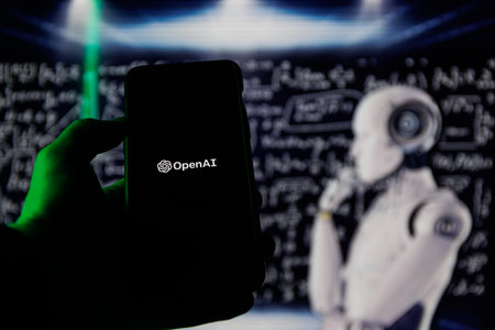 ChatGPT OpenAI on smartphone in conceptual Artificial intelligence futuristic backgroundのeditorial素材